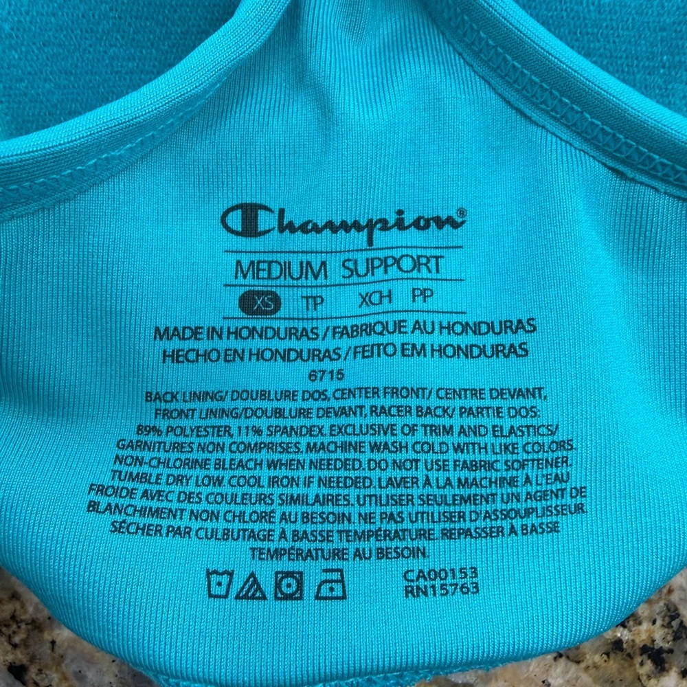 Champion Girls XS Medium Support Sports Bra Blue Yellow Racerback Athletic - Picture 3 of 3